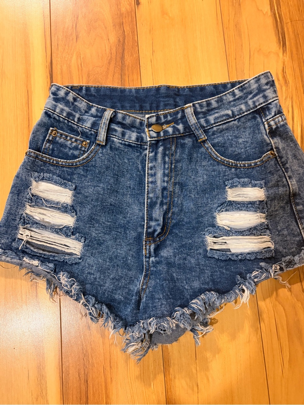 SHEIN Blue Distressed High-Rise Denim Shorts